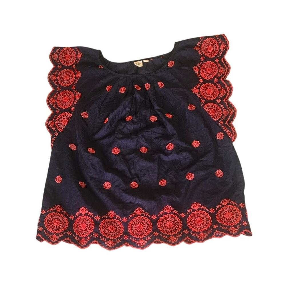 GAP Navy Blue Embroidered Boho Tank Top XS
